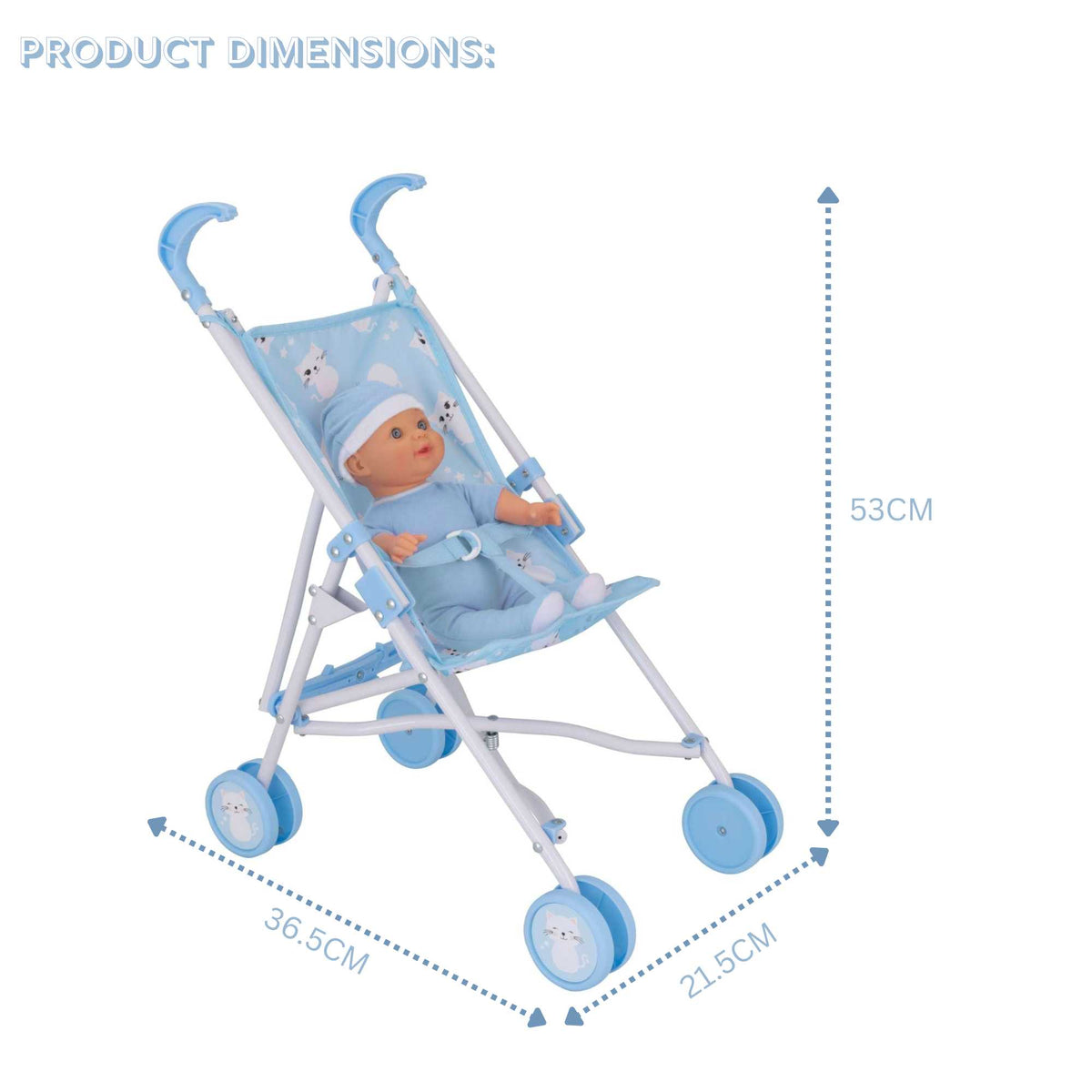 BabyBoo Kitty Dolls Stroller - Cute and durable doll stroller featuring a playful kitty design for imaginative playtime adventures.