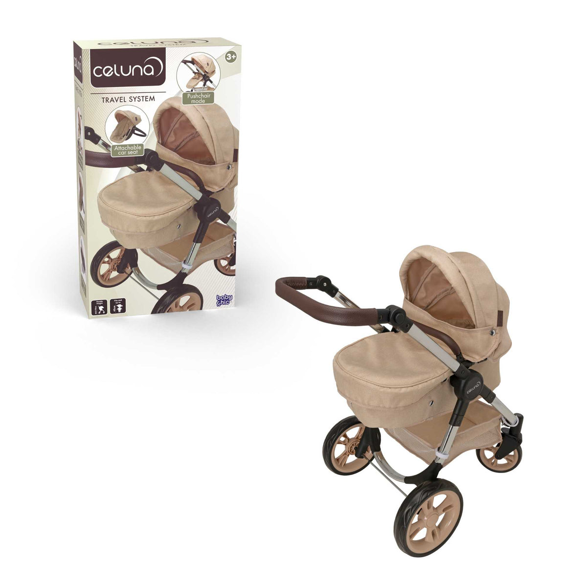 Celuna Premium Stone Dolls Travel System - 4 Pram Modes Prams