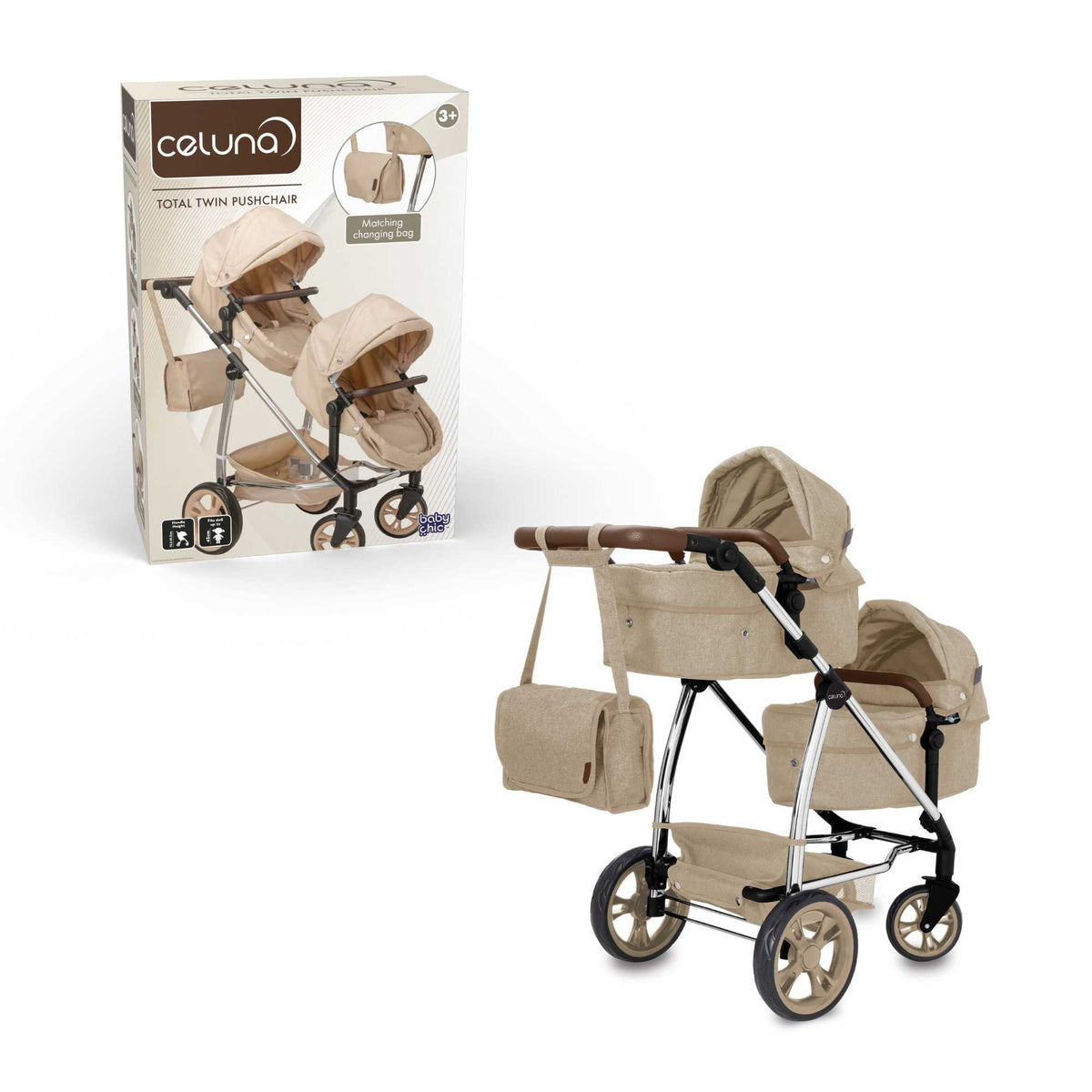 Celuna Premium Stone Twin Dolls Travel System - 9 Play Patterns Doll &amp; Action Figure Accessories