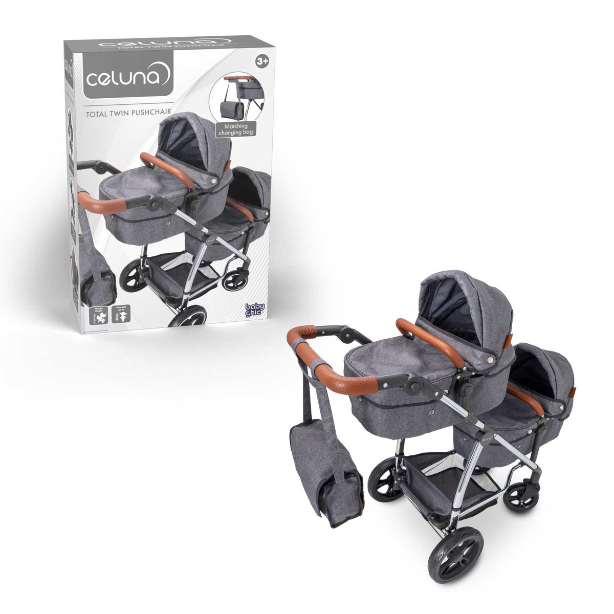 Celuna Premium Twin Dolls Travel System - versatile doll stroller with 9 play patterns, perfect for twins, stylish and durable design