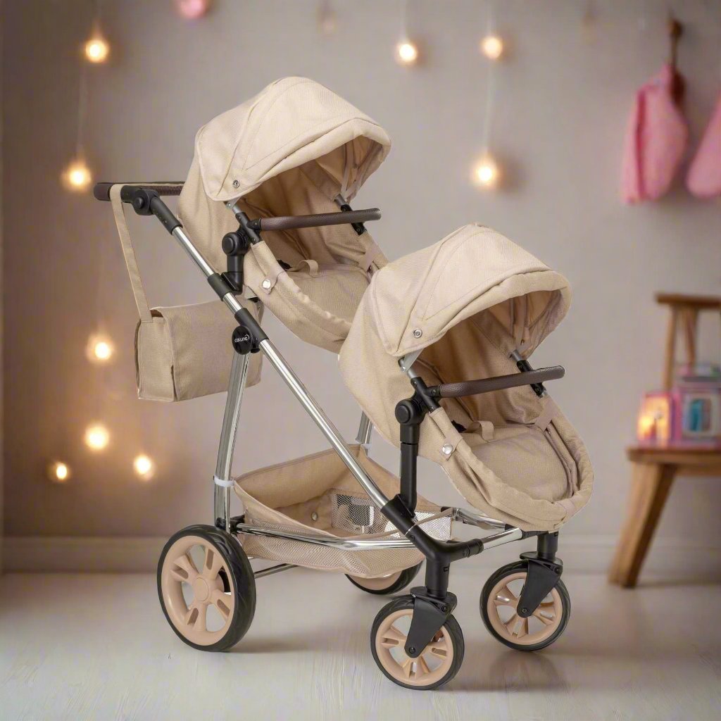 Celuna Premium Stone Twin Dolls Travel System - 9 Play Patterns Doll &amp; Action Figure Accessories