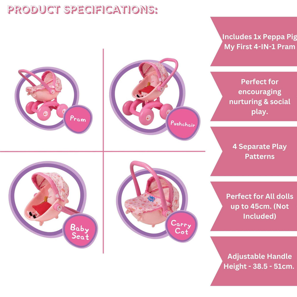 Peppa Pig 4-IN-1 My First Dolls Pram Prams