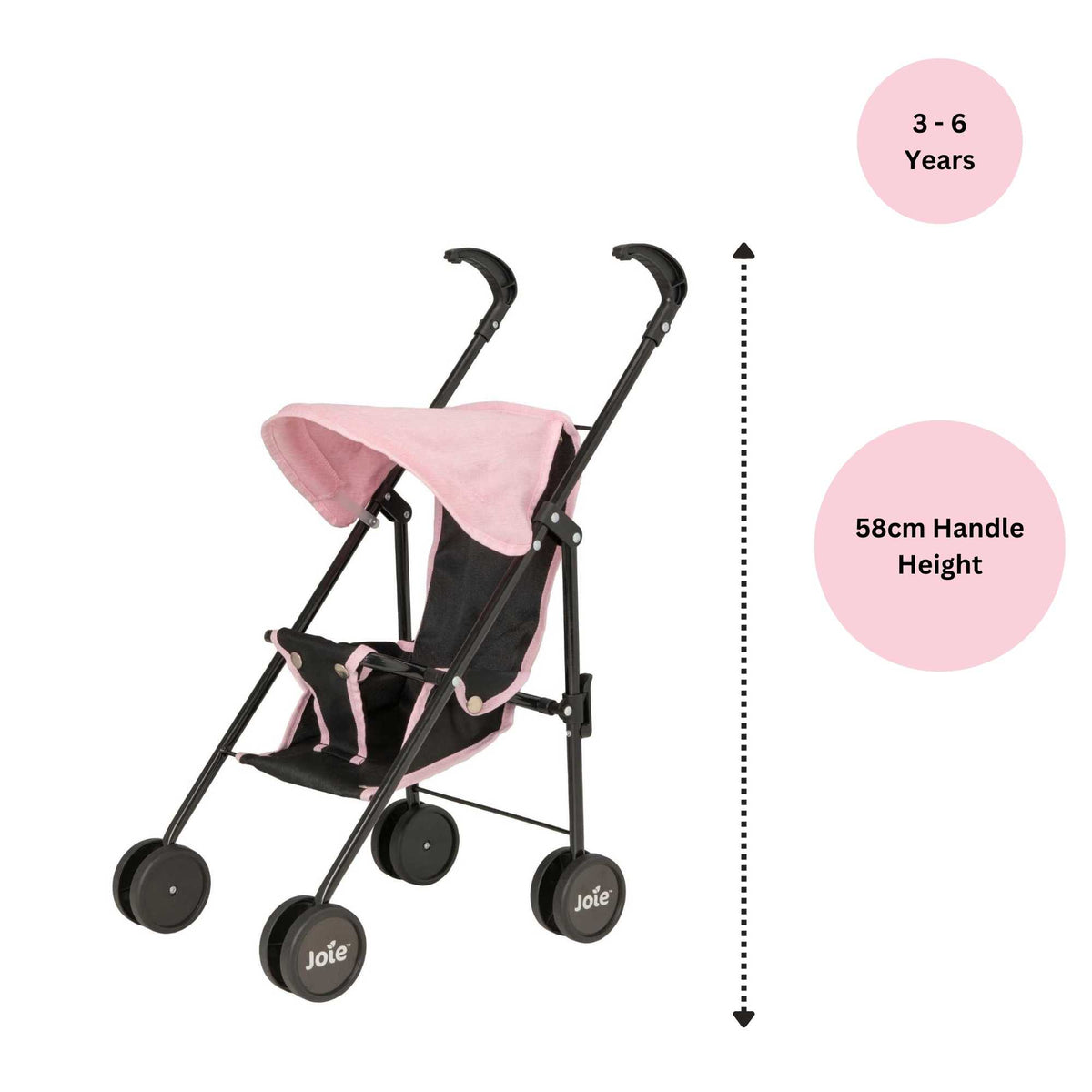 Stylish and compact toy pushchair designed for dolls, featuring a lightweight frame, easy-to-manoeuvre wheels, and a comfortable handle. Perfect for children to take their favourite dolls on the go, with a sleek and modern design.