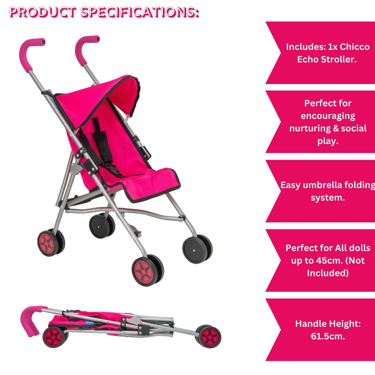 Chicco Echo Dolls Stroller - Pink Pushchairs