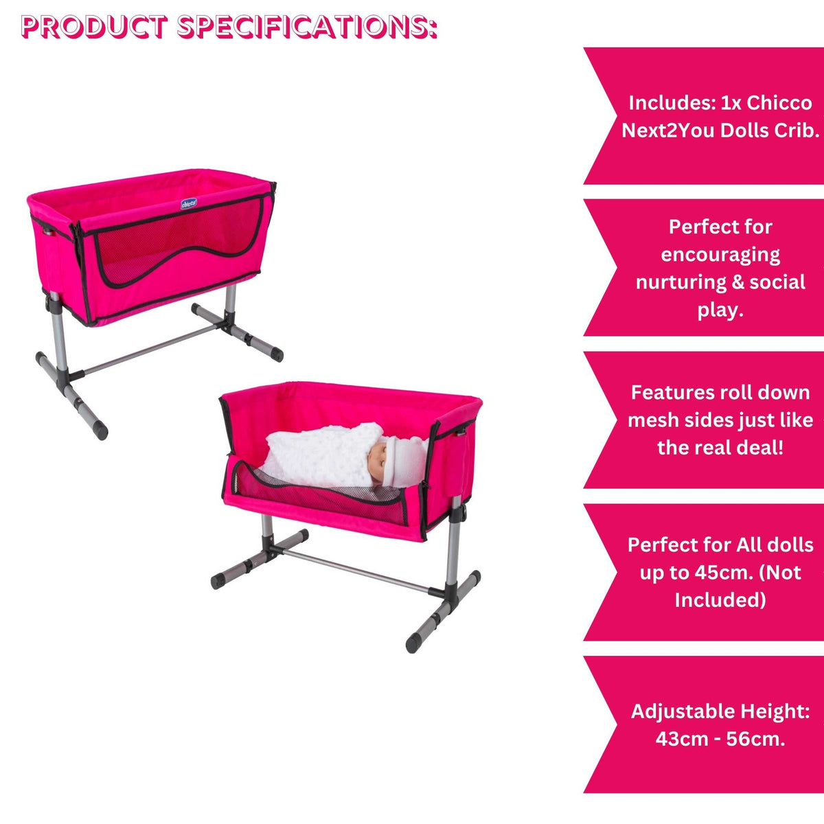 Chicco Next2You Dolls Cot - Pink Dolls Accessories