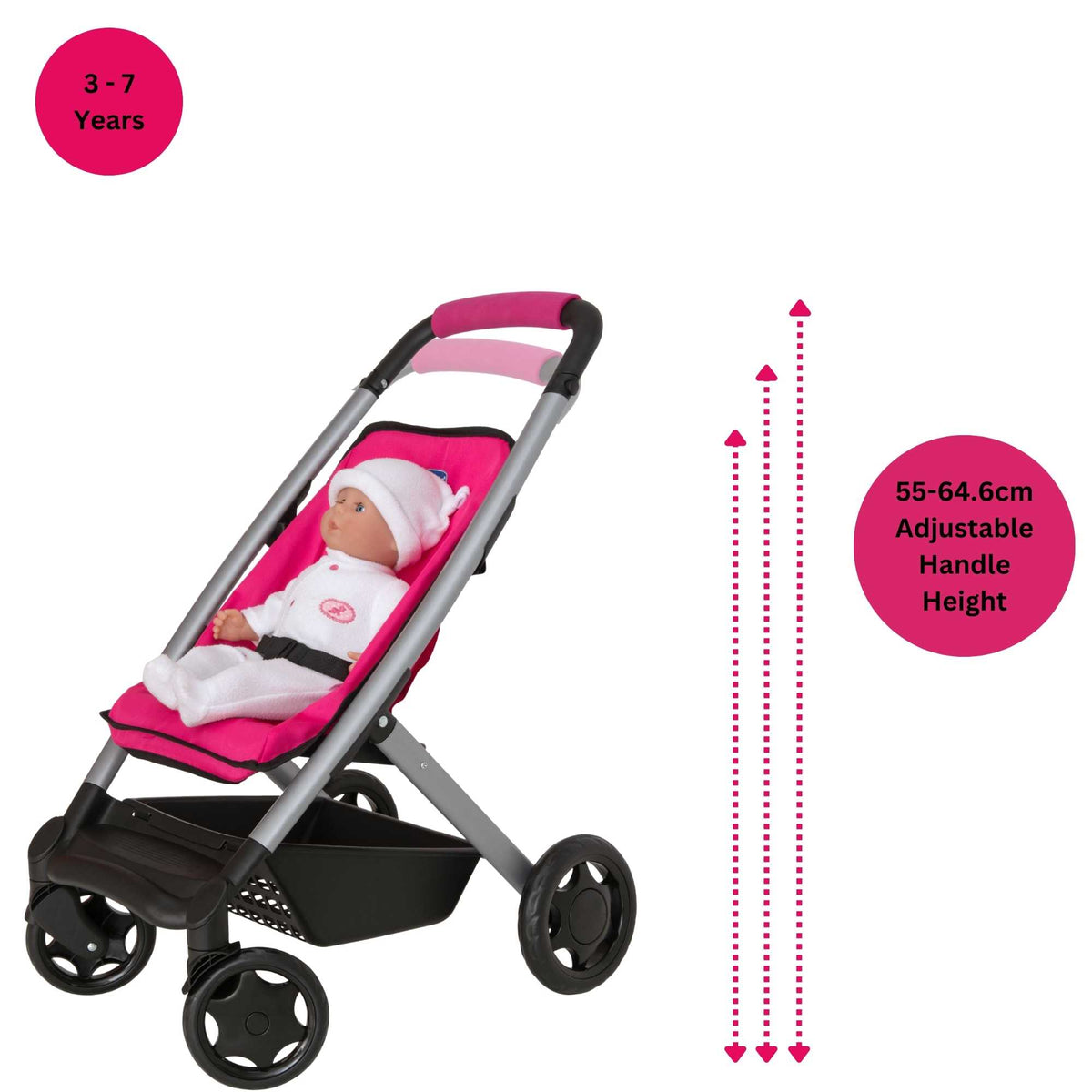 Chicco Junior 3-IN-1 Dolls Pram - Versatile Toy Stroller, Carrycot, and Pram for Dolls