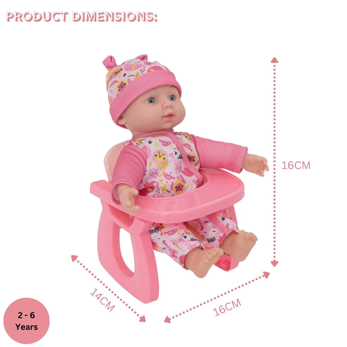 A versatile doll accessory that doubles as a chair, designed to enhance pretend play experiences and encourage nurturing instincts in children.