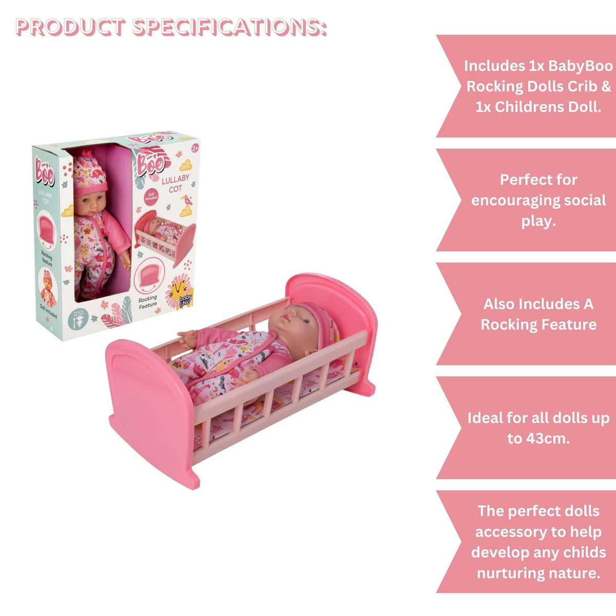 BabyBoo Lullaby Dolls Cot - Doll Included Dolls Accessories