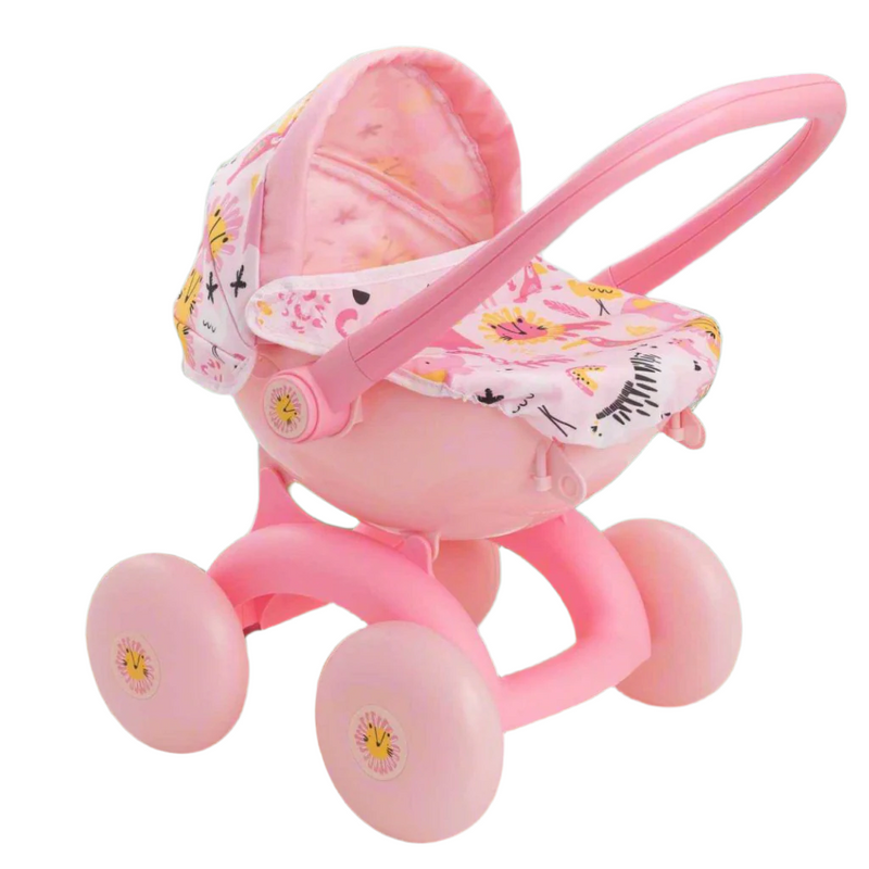 BabyBoo Bambino Jungle Print 4-IN-1 Dolls Pram - Versatile pram with vibrant jungle print, designed for dolls, offering four configurations for imaginative and nurturing play.