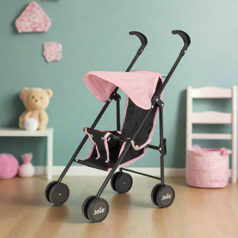 Stylish and compact toy pushchair designed for dolls, featuring a lightweight frame, easy-to-manoeuvre wheels, and a comfortable handle. Perfect for children to take their favourite dolls on the go, with a sleek and modern design.