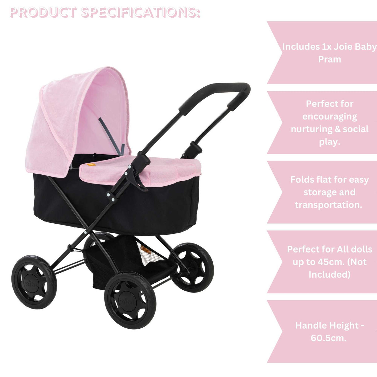 Joie Baby Dolls Pram - Pink &amp; Black Prams