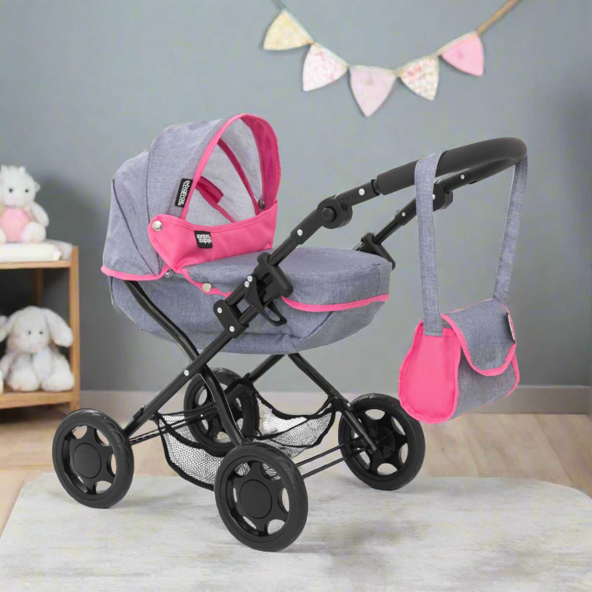 Mamas and Papas Junior Sweet Dreams Dolls Pram, featuring a vintage-inspired design with sturdy frame, adjustable handle height, and smooth-rolling wheels, perfect for imaginative play with dolls.