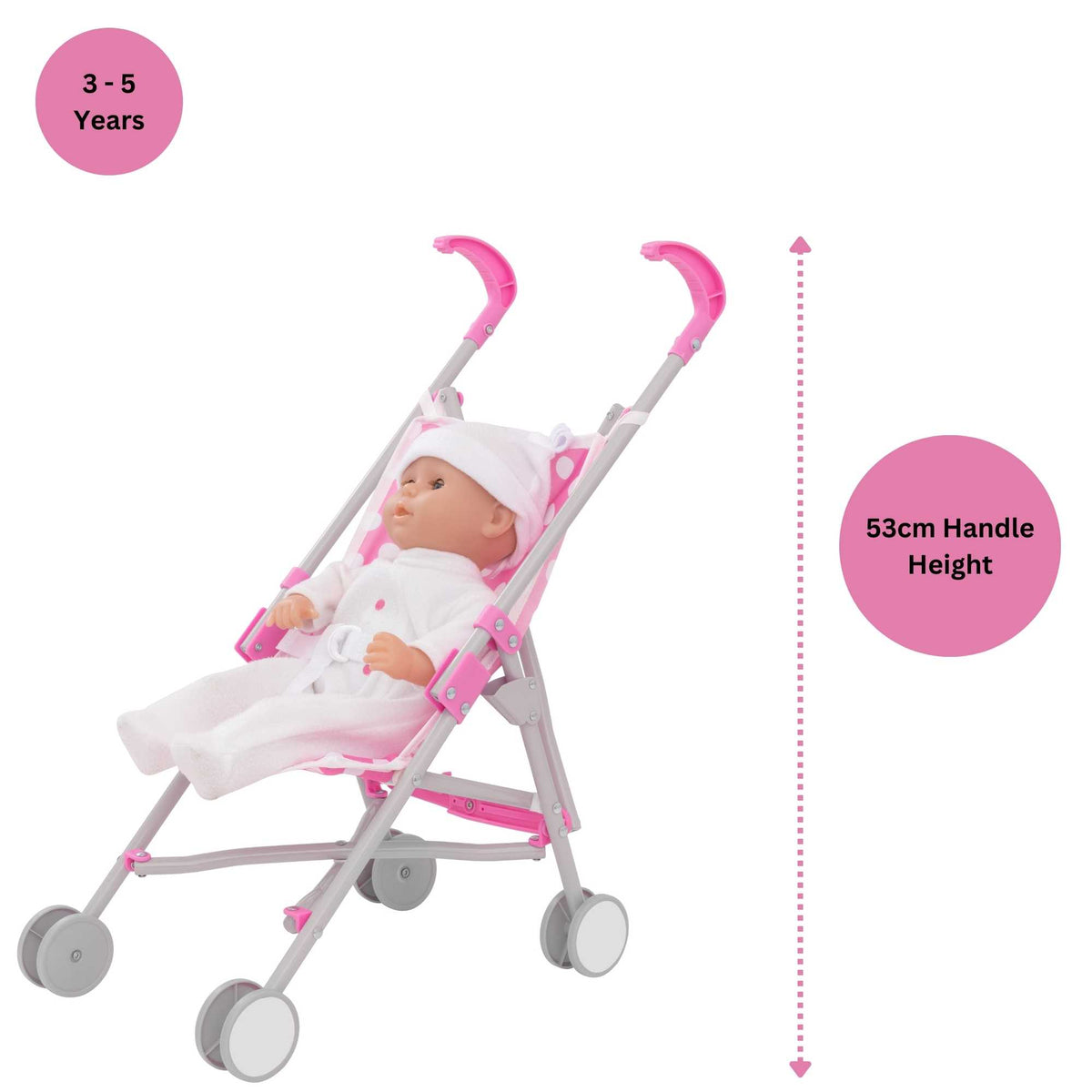 Dolly Tots Dolls Single Stroller - Lightweight and Easy-to-Use Toy Stroller for Dolls