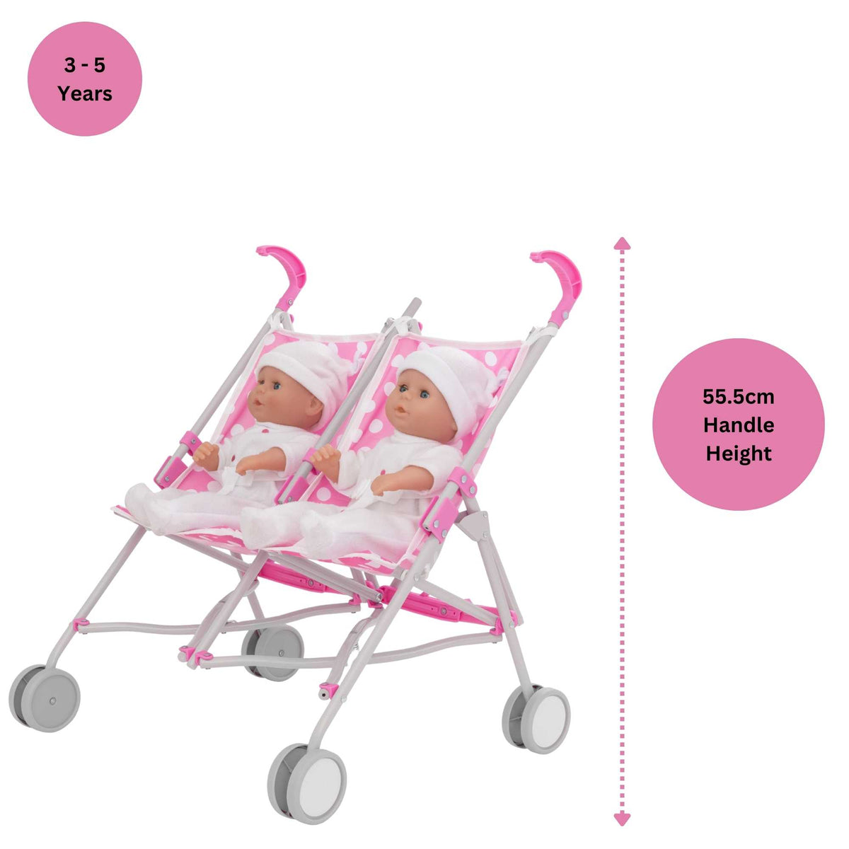 Dolly Tots Twin Dolls Stroller - Double Toy Stroller for Twin Dolls with Easy Manoeuvrability