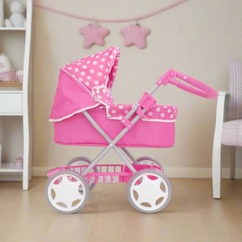 Dolly Tots Junior Dolls Pram - Stylish and Durable Toy Pram for Dolls with Adjustable Handle
