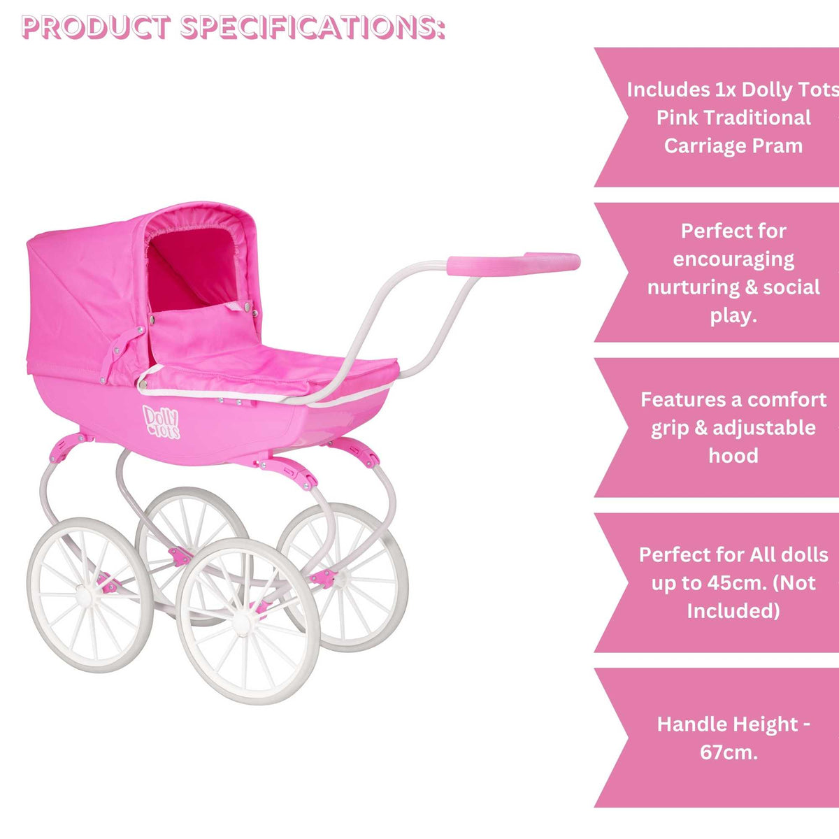 Dolly Tots Traditional Carriage Dolls Pram Prams