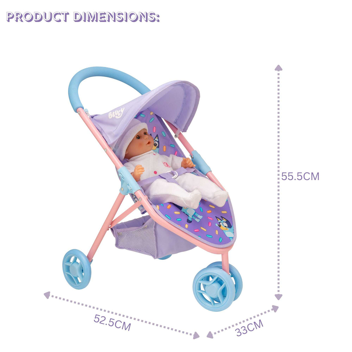 Bluey Jogger Dolls Pram - Sturdy and stylish pram designed for dolls, inspired by Bluey, perfect for active play and imaginative adventures.