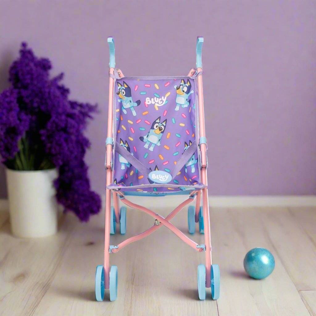 Bluey Junior Dolls Stroller - Compact and lightweight stroller designed for dolls, featuring Bluey, ideal for young children to enjoy imaginative and on-the-go play.