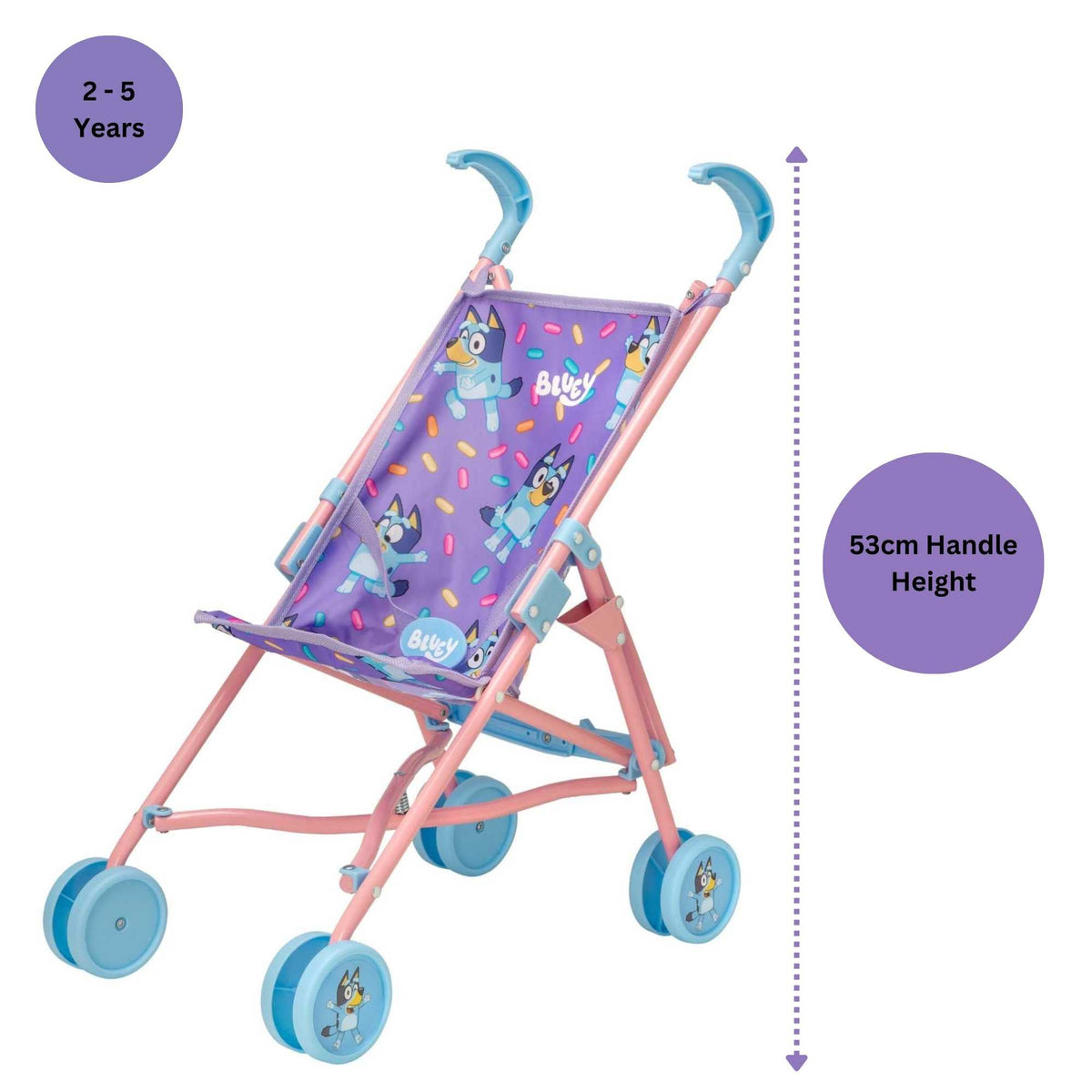 Bluey Junior Dolls Stroller - Compact and lightweight stroller designed for dolls, featuring Bluey, ideal for young children to enjoy imaginative and on-the-go play.