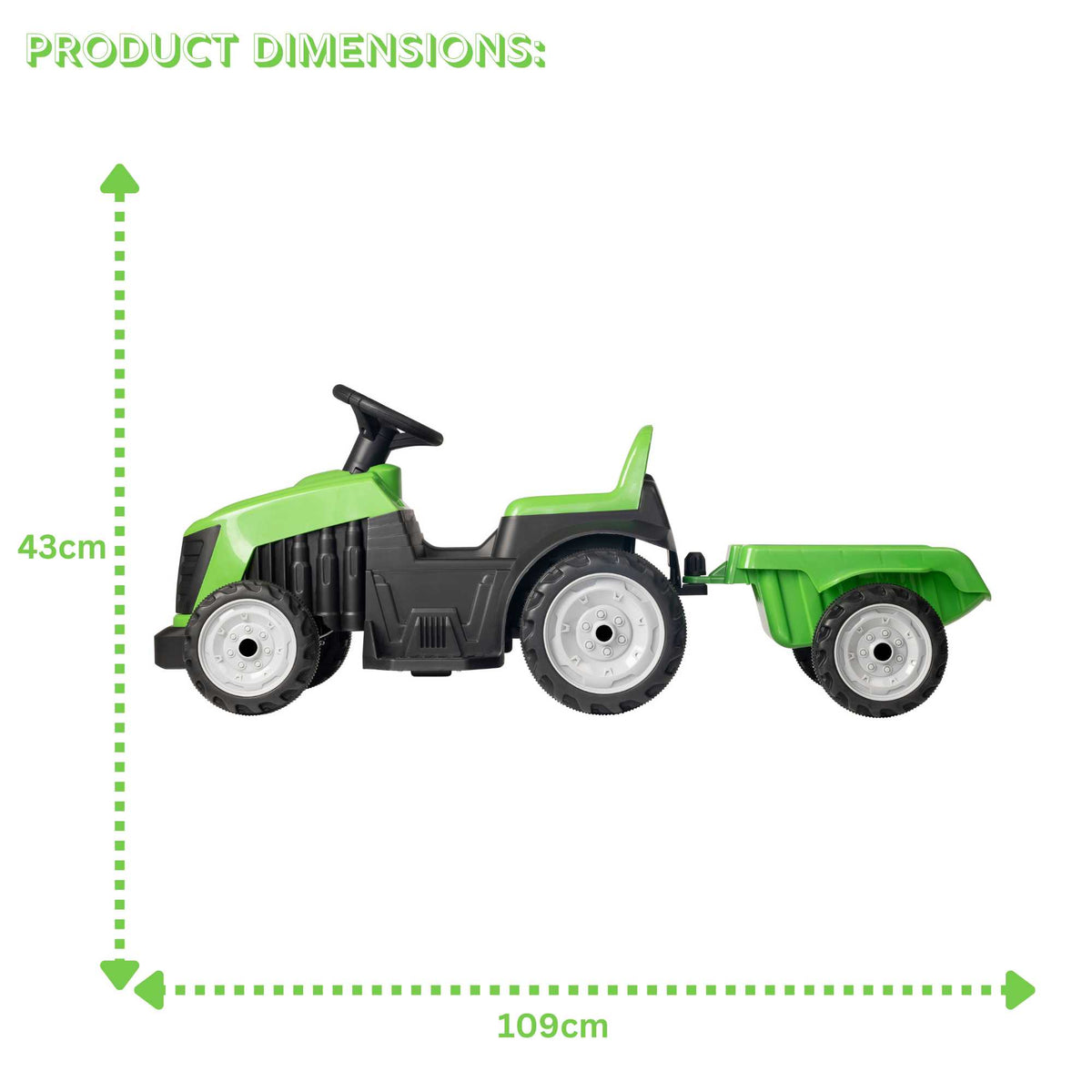 Evo 6V Electric Green Ride On Tractor With Trailer Electric Ride Ons