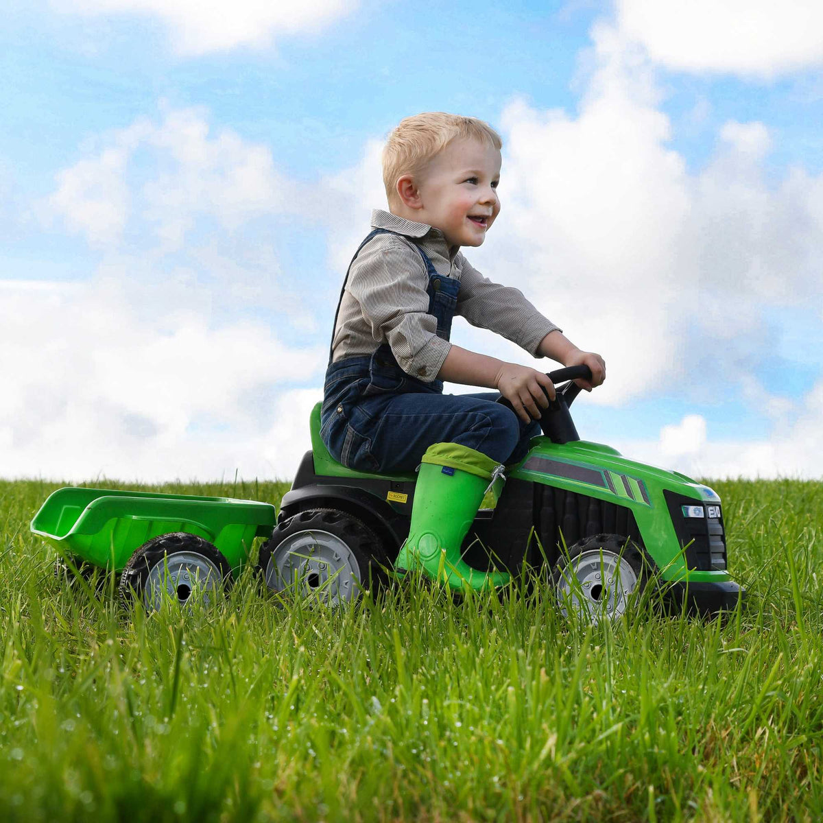 Evo 6V Electric Green Ride On Tractor With Trailer Electric Ride Ons