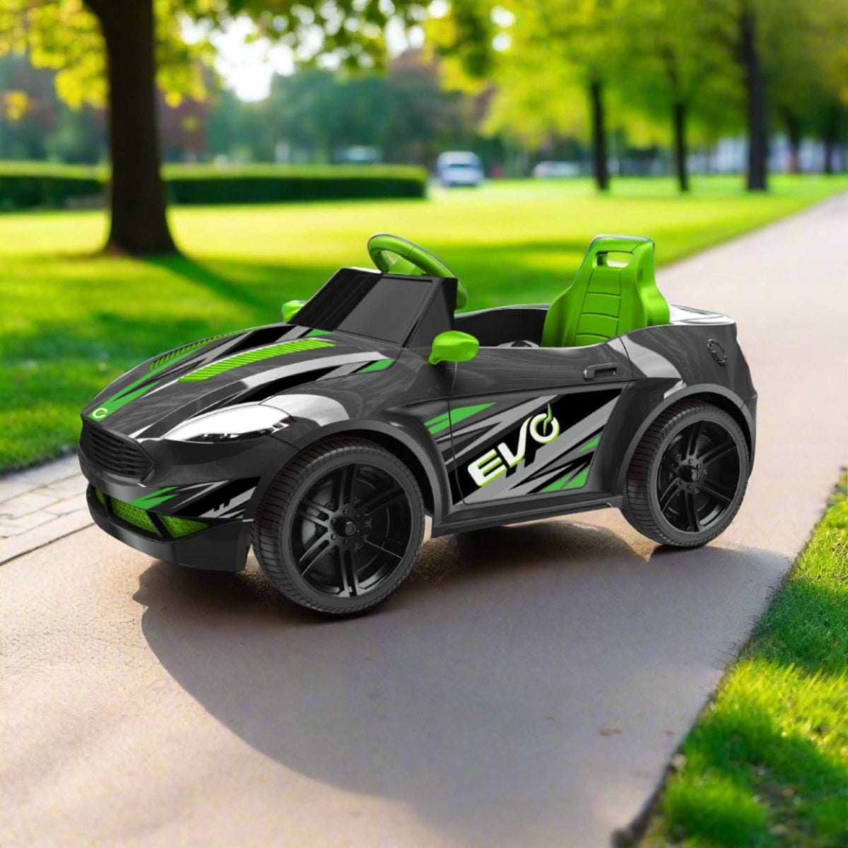 Green EVO 6V Kids Electric Ride-On Venom Sports Car – Stylish battery-powered toy car with realistic design, working lights, and smooth ride for young drivers.