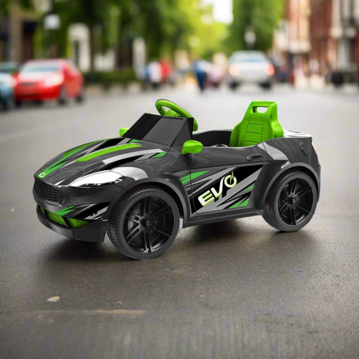 Green EVO 6V Kids Electric Ride-On Venom Sports Car – Stylish battery-powered toy car with realistic design, working lights, and smooth ride for young drivers.