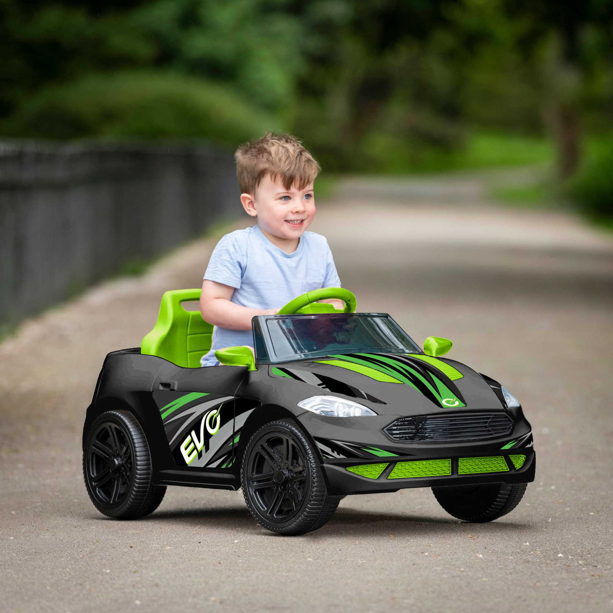 Green EVO 6V Kids Electric Ride-On Venom Sports Car – Stylish battery-powered toy car with realistic design, working lights, and smooth ride for young drivers.