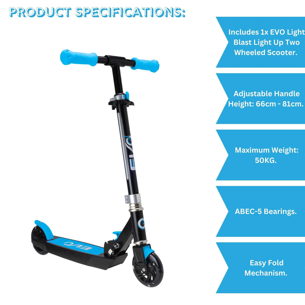 EVO Children&#39;s Light Up Light Blast Scooter for Kids Ages 5 and Up with LED Wheels and Adjustable Handlebar , perfect for enhancing motor skills and outdoor fun.