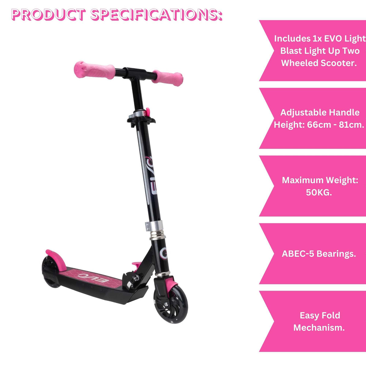 EVO Children&#39;s Light Up Light Blast Scooter for Kids Ages 5 and Up with LED Wheels and Adjustable Handlebar , perfect for enhancing motor skills and outdoor fun.