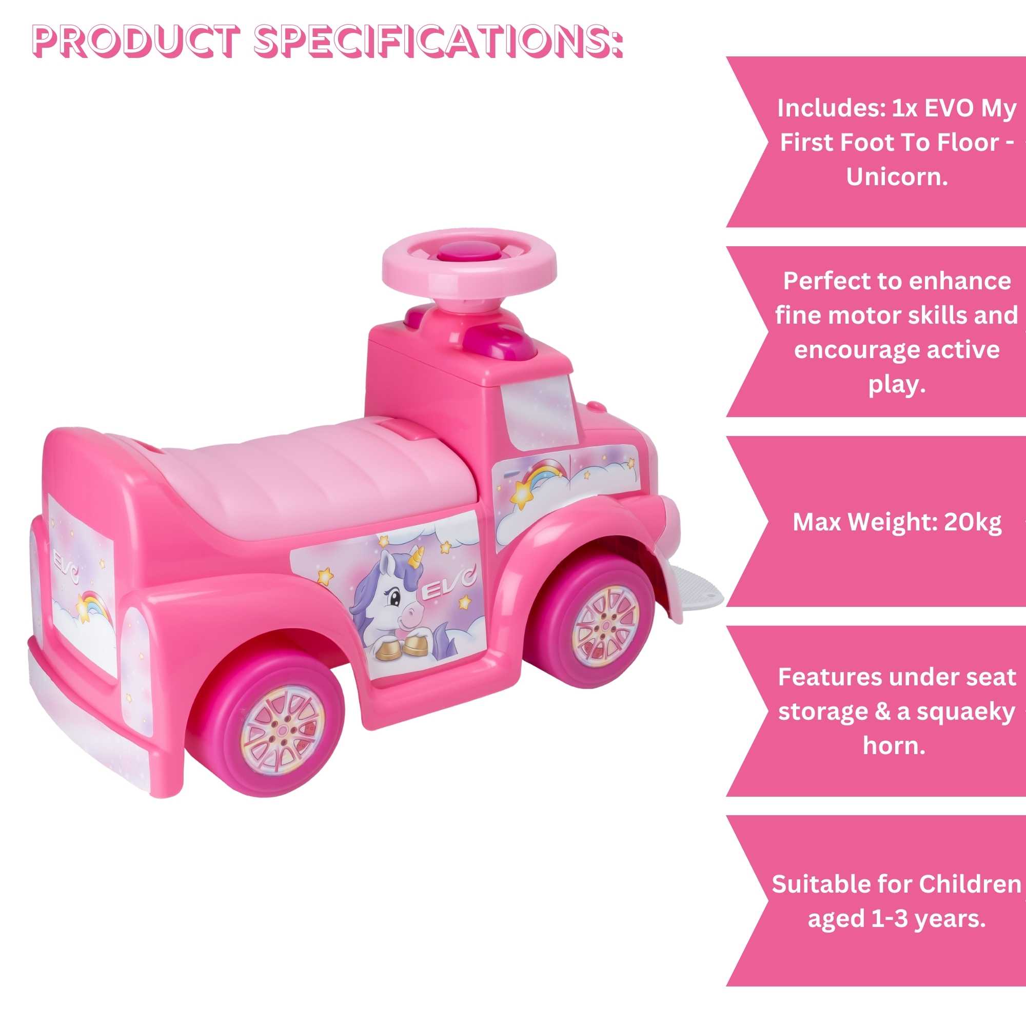 EVO My First Foot-To-Floor Unicorn Car