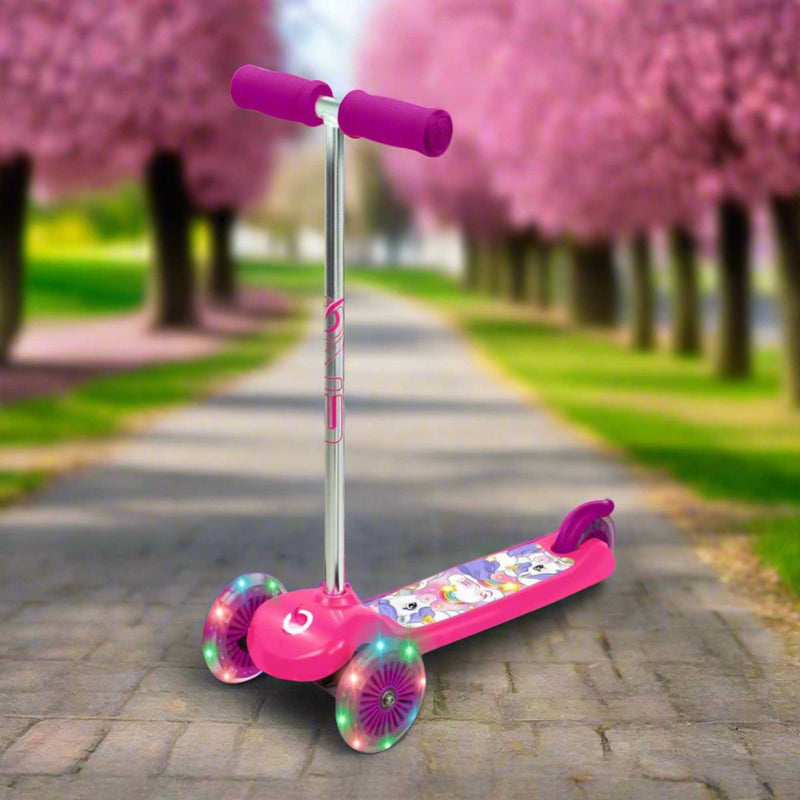 EVO Light Up Move N Groove Scooter for Ages 2 and Up with Lean-to-Steer System and LED Wheels, perfect for young children’s outdoor adventures.