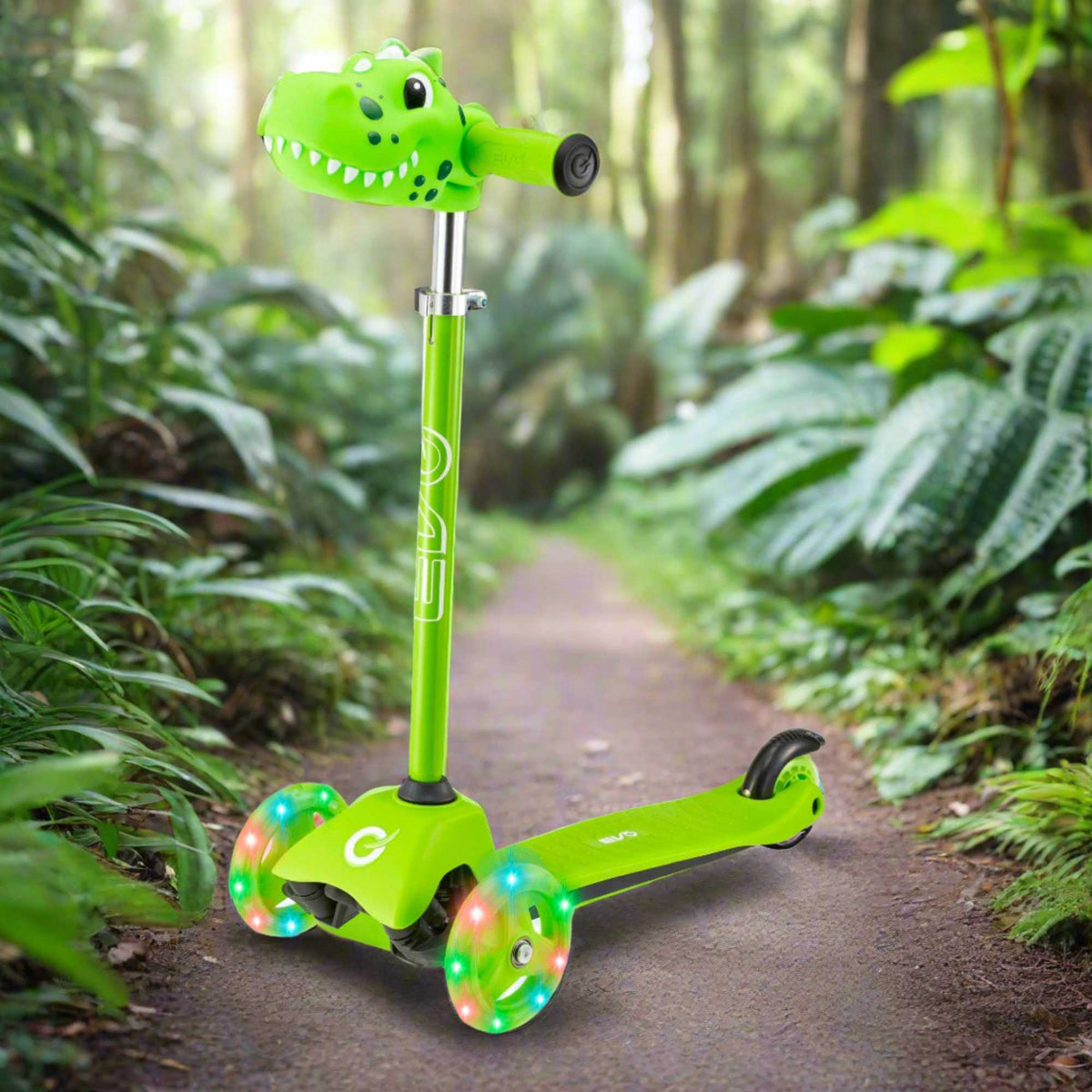 EVO Mini Cruiser Scooter , featuring a stable light up three-wheel design, adjustable handlebars, and lightweight, durable construction, perfect for young children’s outdoor adventures.