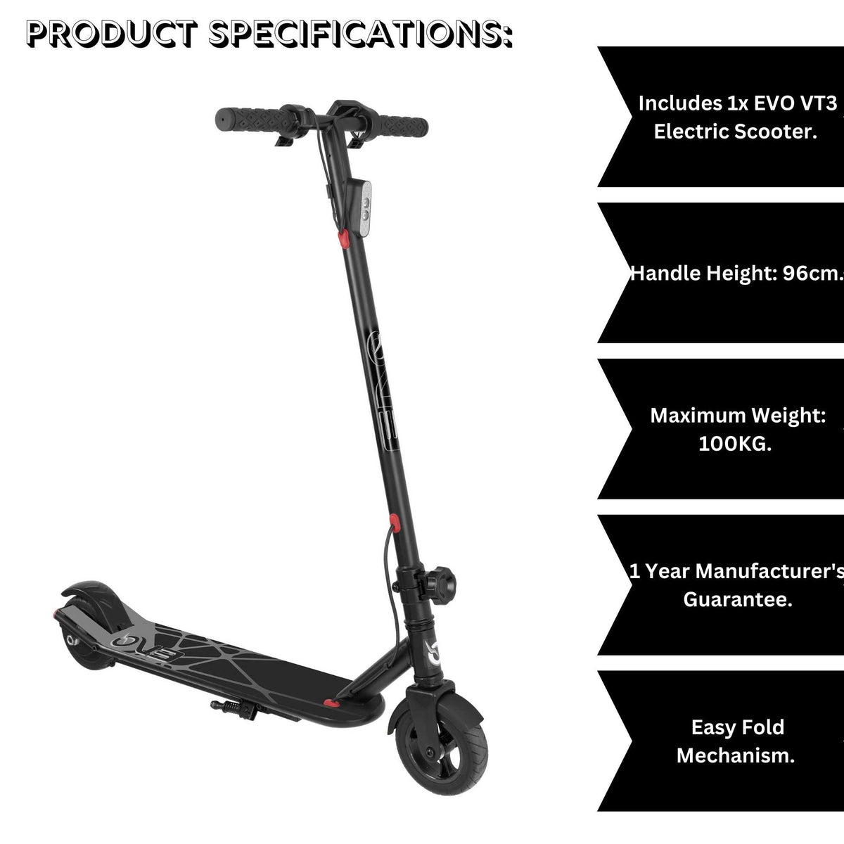 EVO VT3 Lithium E-Scooter - Black Electric Scooters