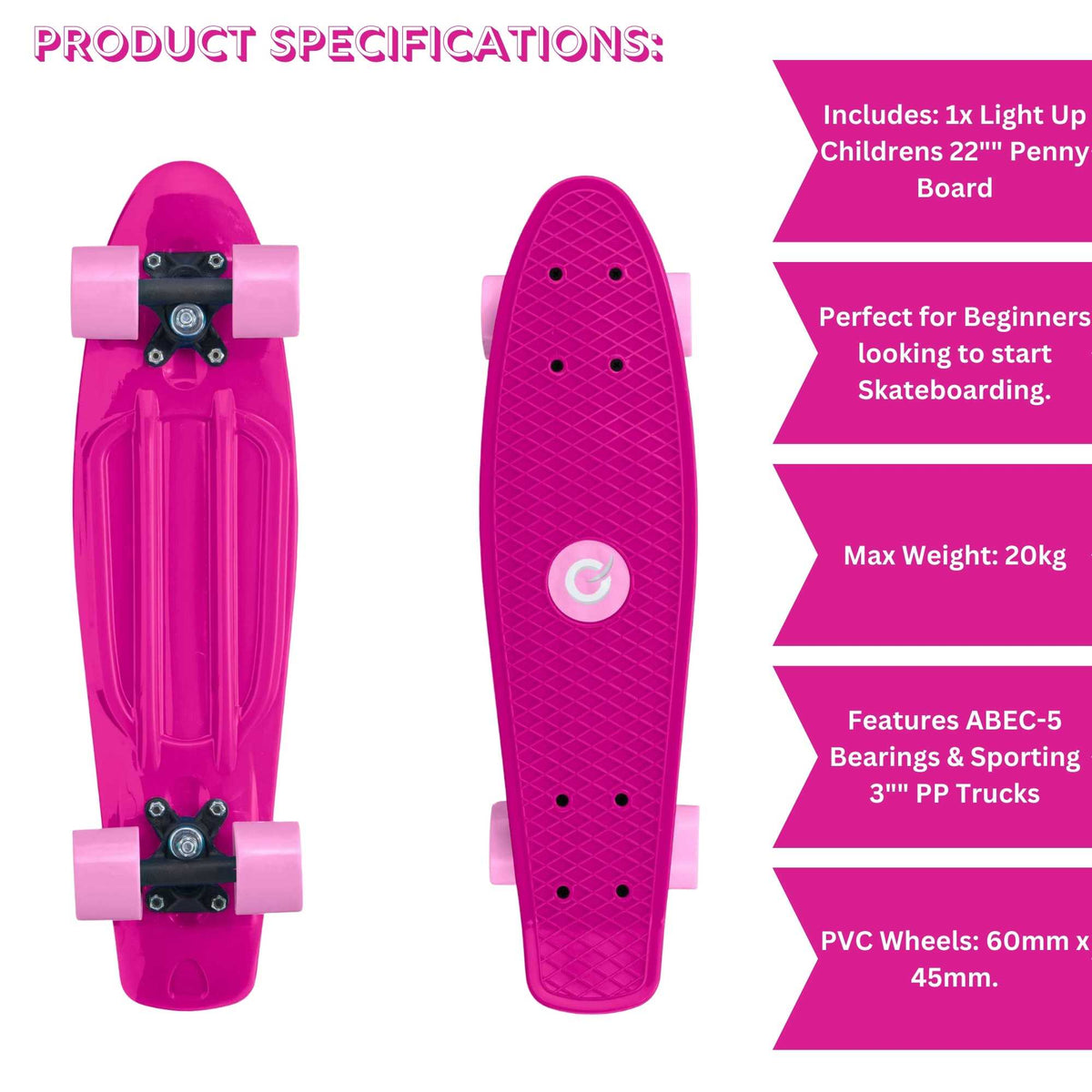 EVO 22&quot; Light Up Penny Board - Pink Skateboards