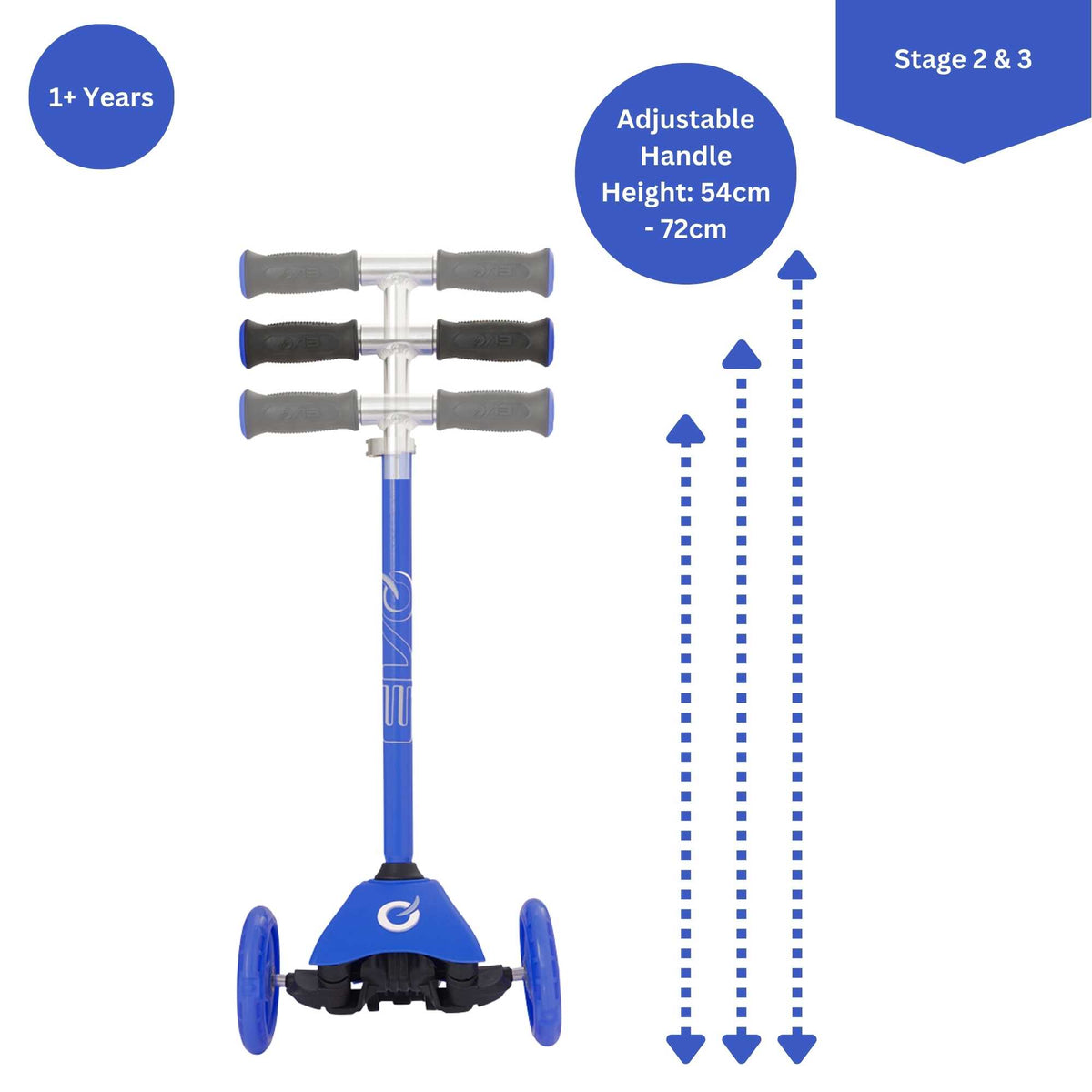 Children&#39;s EVO 3-in-1 Cruiser for ages 1+ in vibrant colours, offering adjustable features for growing kids, perfect for enhancing motor skills and outdoor fun.