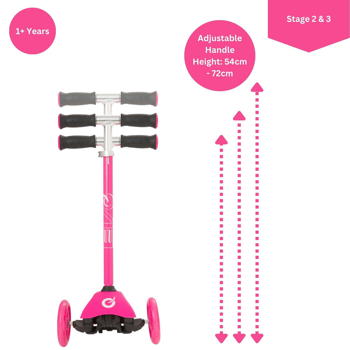 Evo 3 in 1 Cruiser Toddler Ride On &amp; Scooter - Pink Scooters