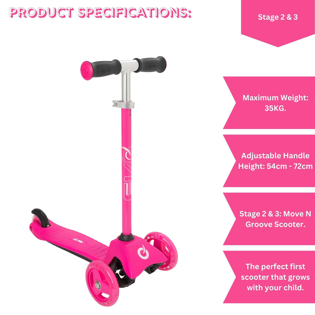 Evo 3 in 1 Cruiser Toddler Ride On &amp; Scooter - Pink Scooters