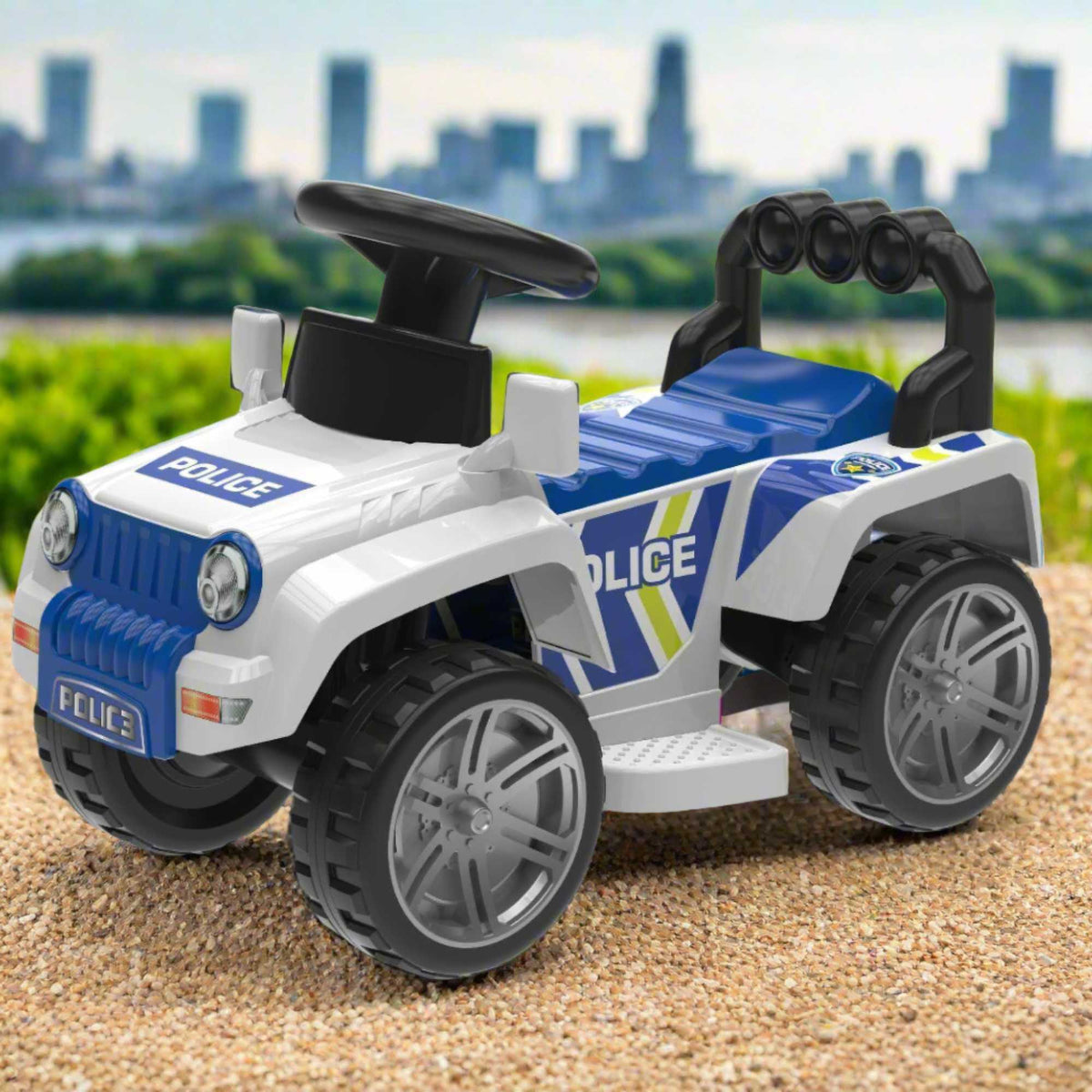 EVO Electric Ride-On Police 4x4 Truck – Realistic battery-powered police vehicle with flashing lights, siren sounds, and rugged wheels for exciting kids&#39; adventures.