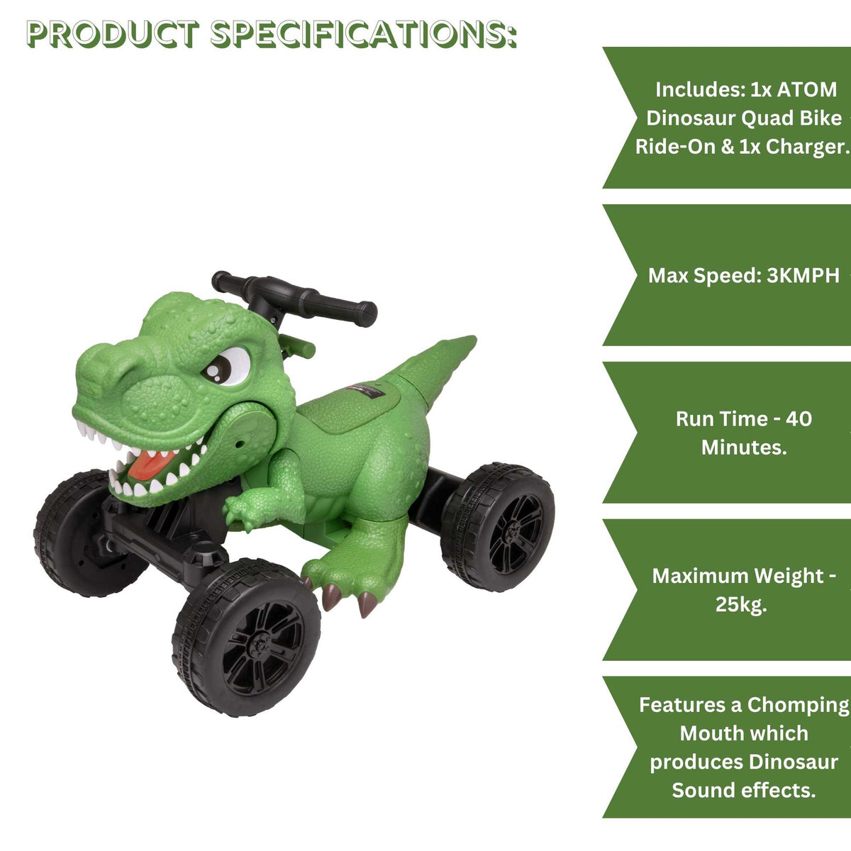 ATOM Quad Bike Electric Ride-On - Dinosaur