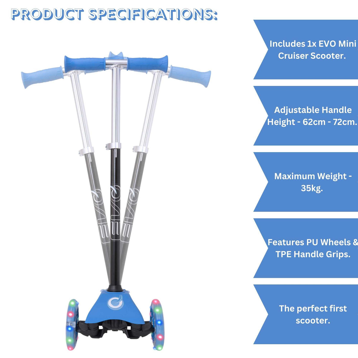 EVO Light Up Mini Cruiser Scooter  -  Baby Blue Scooters