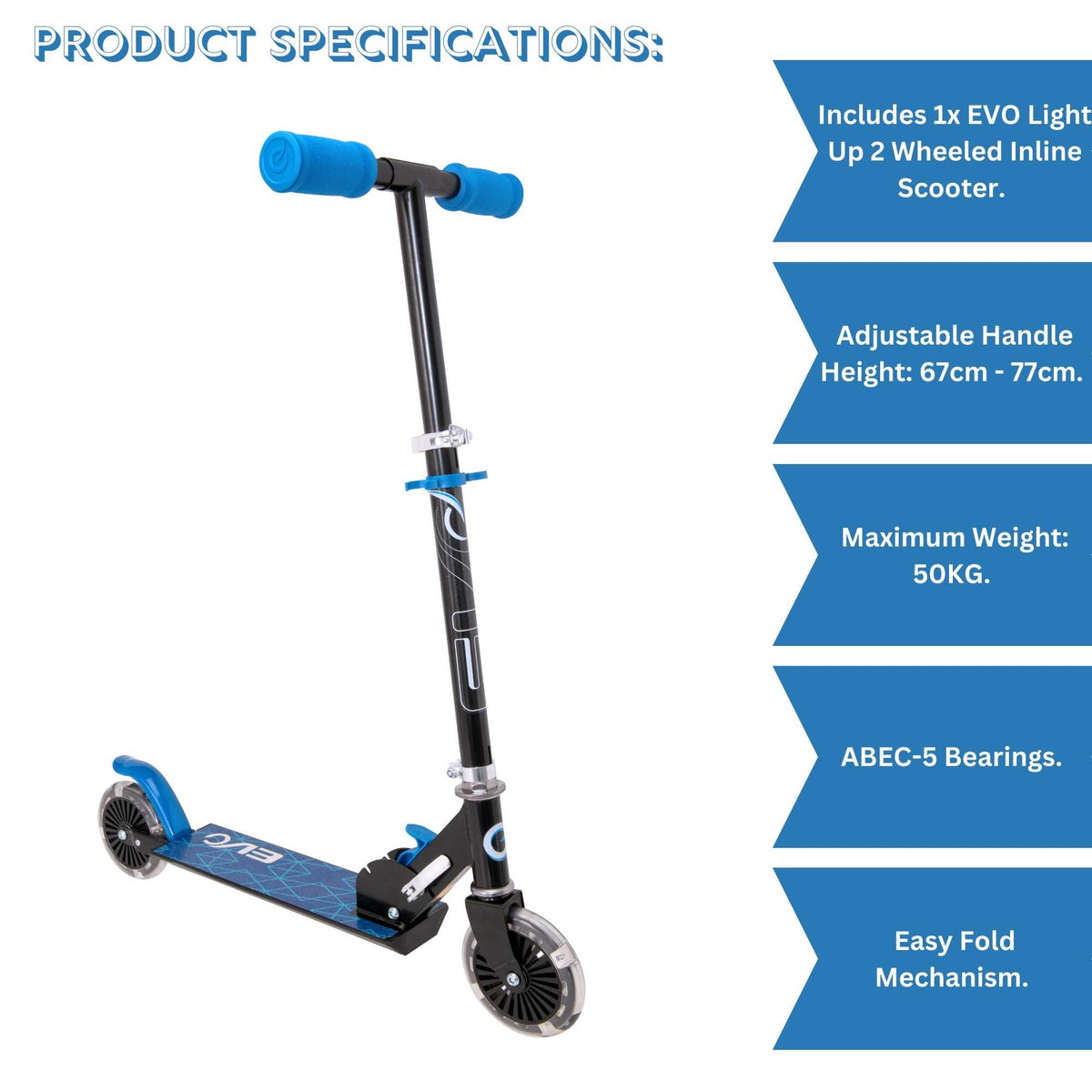 EVO Light Up Inline Scooter - Blue Scooters