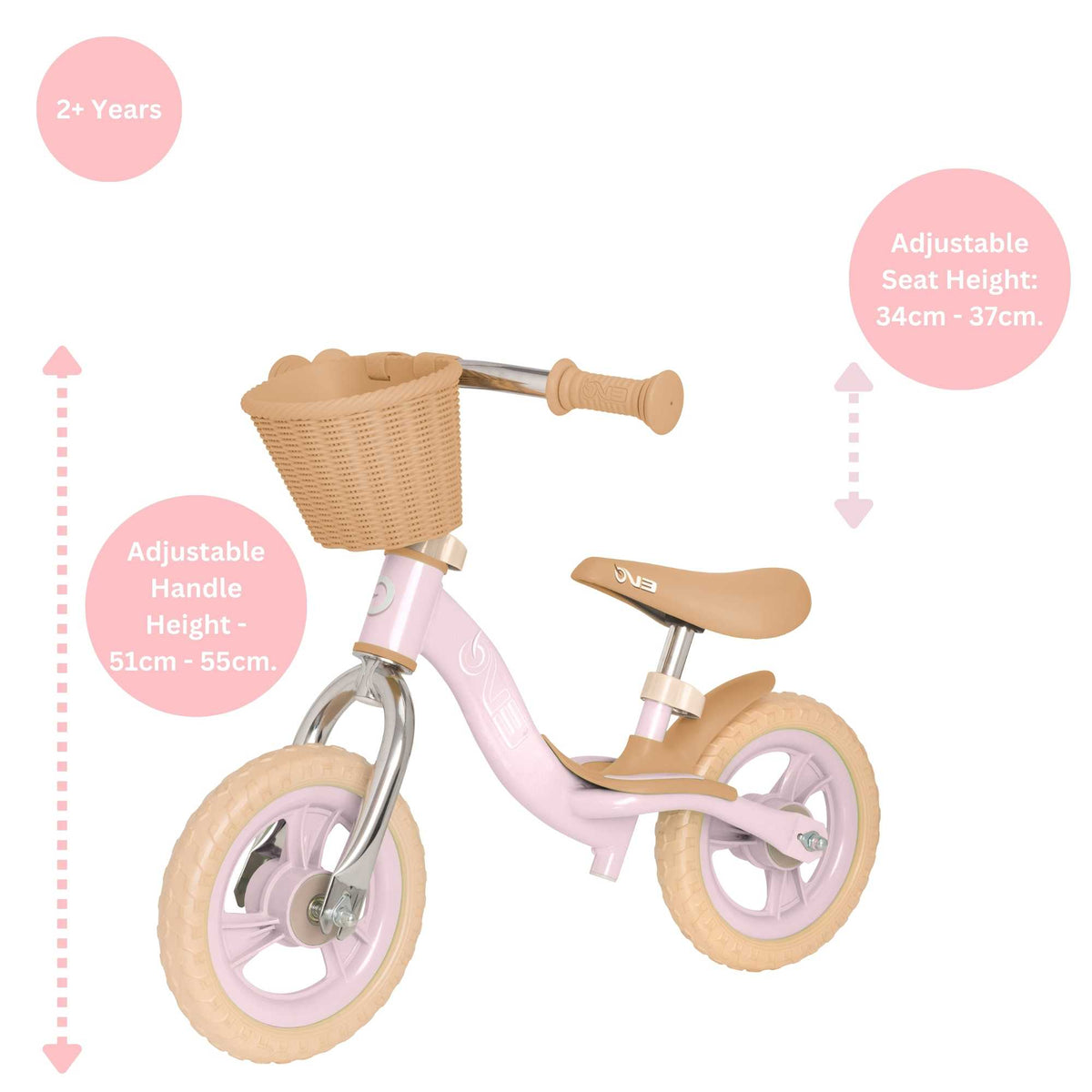 EVO 10&quot; Glider Balance Bike With Basket - Pink Balance Bike
