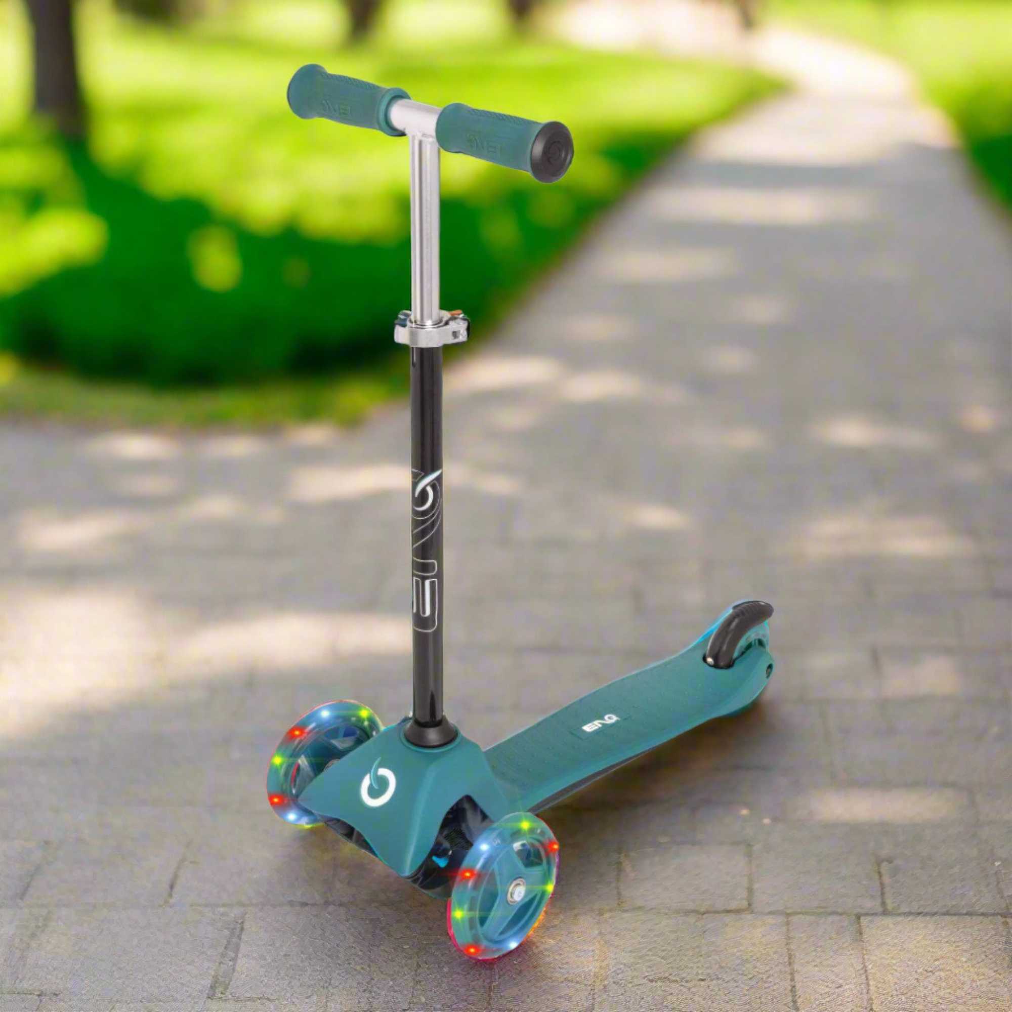 EVO Mini Cruiser Scooter, featuring a stable three-wheel design, adjustable handlebars, and lightweight, durable construction, perfect for young children’s outdoor adventures.