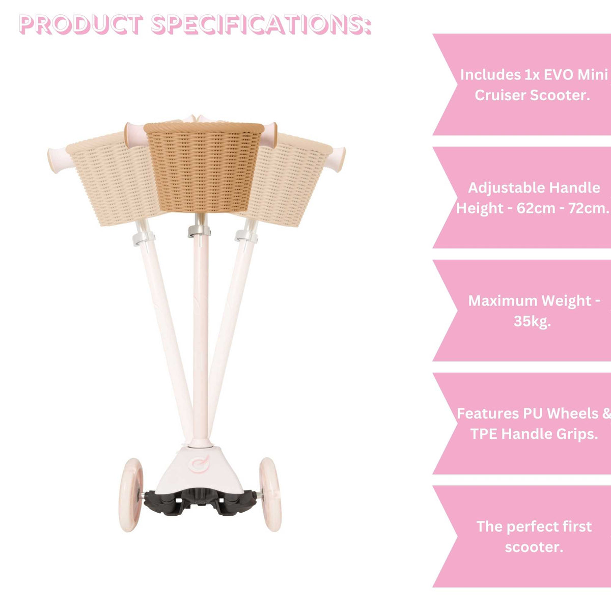 EVO Mini Cruiser Scooter With Basket - Pink Scooters
