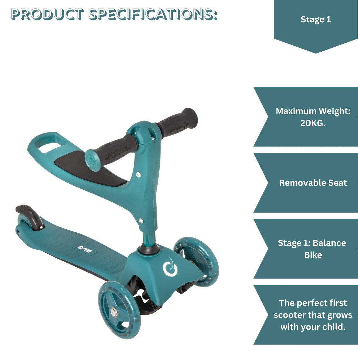 Evo 3 in 1 Cruiser Toddler Ride On &amp; Scooter - Green Scooters