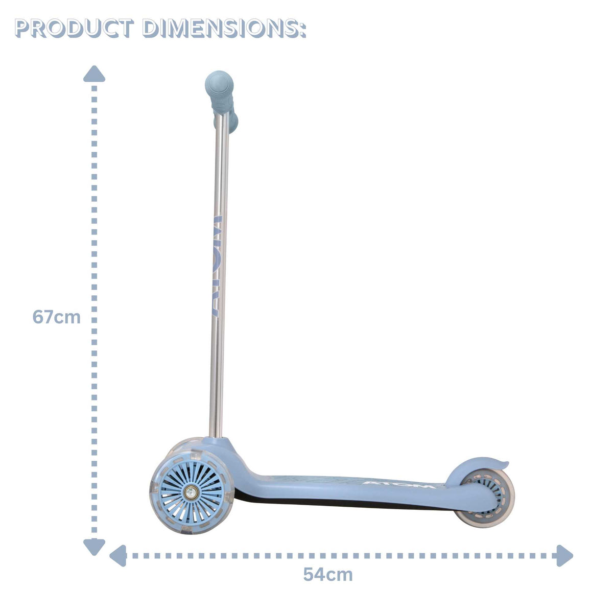 ATOM Move N Groove Light Up 3-wheeled scooter with flashing LED wheels, colourful design, and tilt to steer system, offering a fun and stable ride for children.