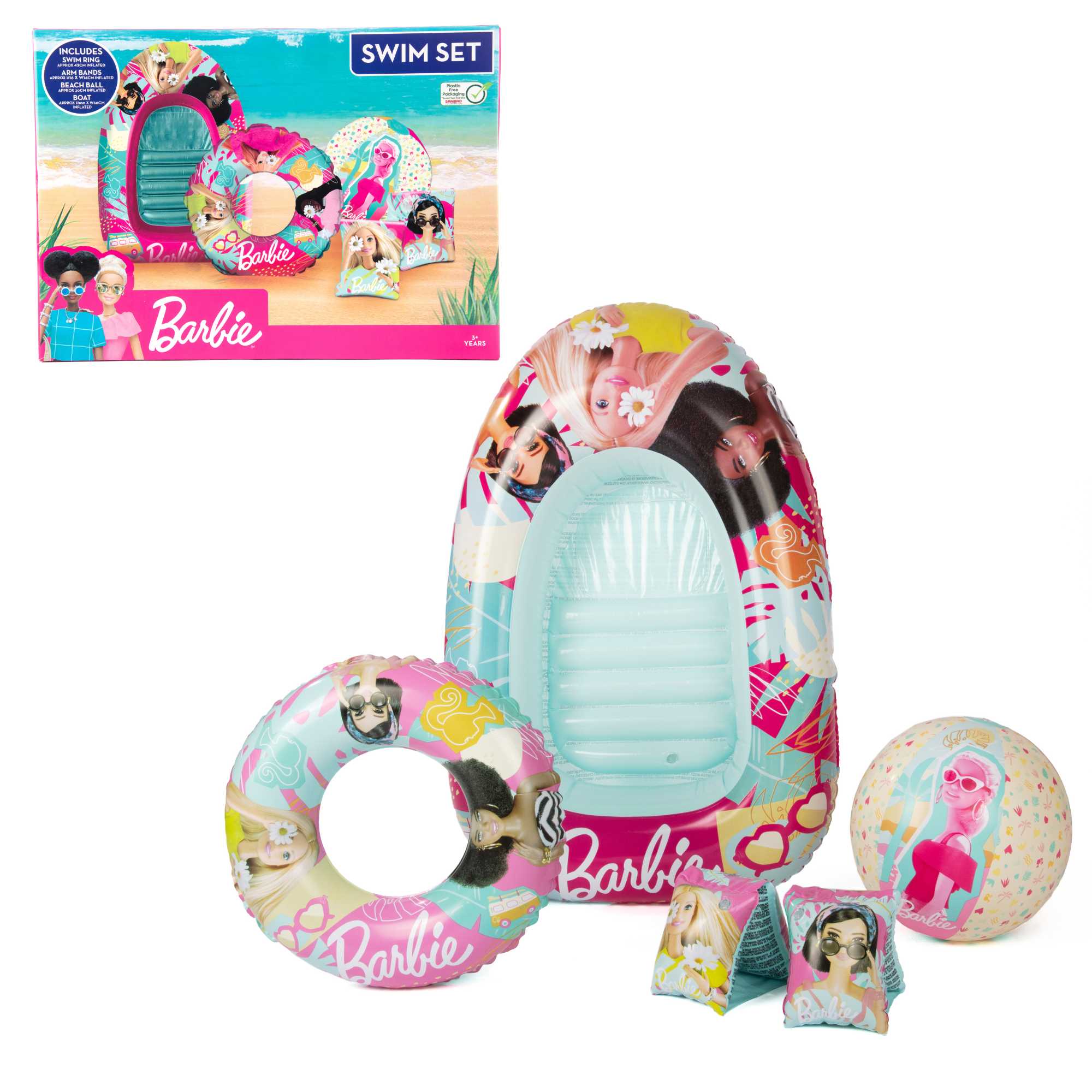 Barbie Swim Pack - Swim Ring, Armbands, Beach Ball & Boat Sand & Water Play