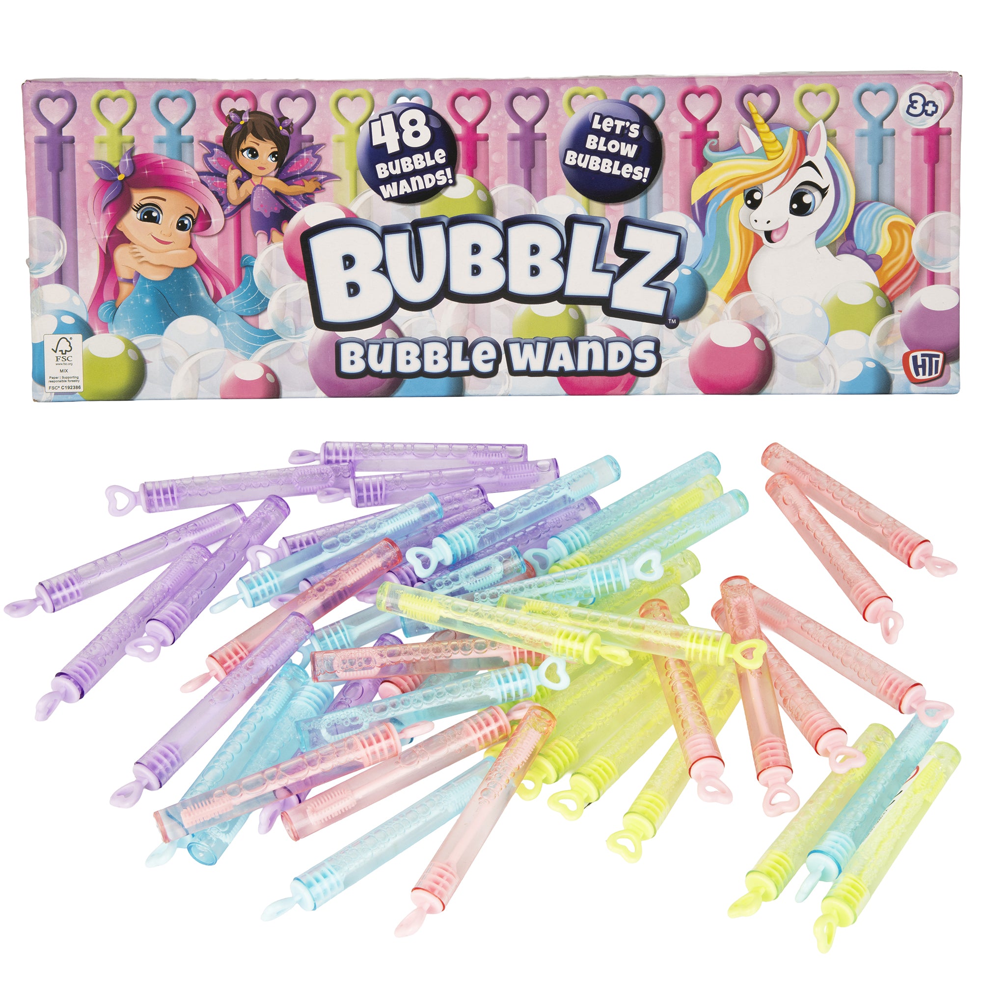 Bubblz 48 Pack of Bubble Wands: Includes Pastel bubble wands and bubble solution, perfect for outdoor play, parties, and group activities, designed for children and safe for all ages.