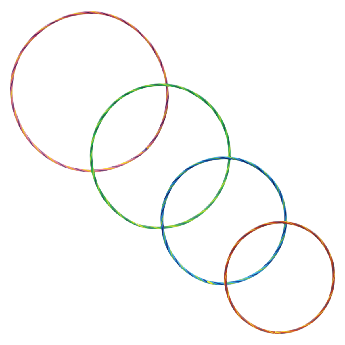 Rainbow Hula Hoops, a pack of four lightweight, durable hoops in bright rainbow colours. Ideal for parties, picnics, and outdoor fun, promoting movement, coordination, and social play for all ages.